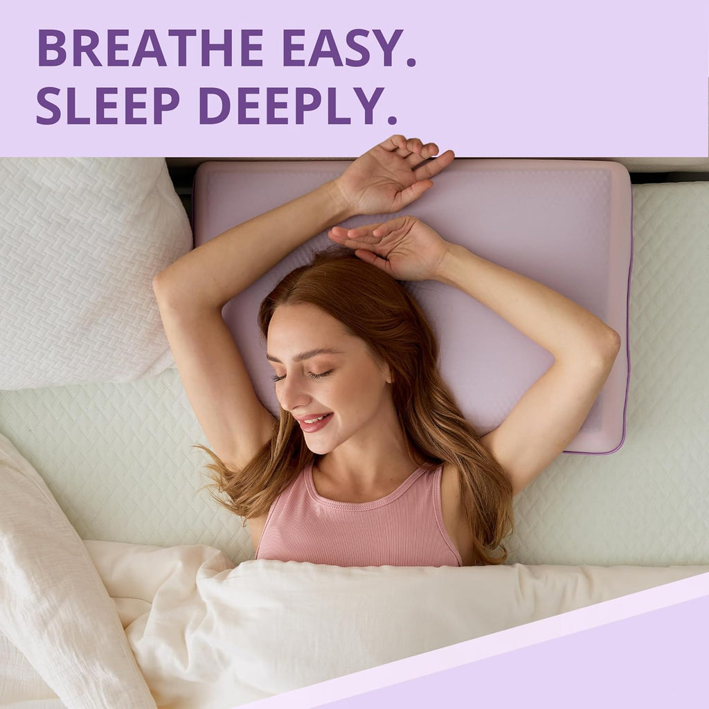 Purple Cooling Pillow - Gel Memory Foam with Reversible Cover for Neck Support | Machine Washable