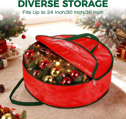 DeckTheHalls Christmas Wreath Storage Container - 2-Pack Waterproof Design with Secure Zipper & Reinforced Handles | Year-Round Protection for 30-Inch Holiday Decor
