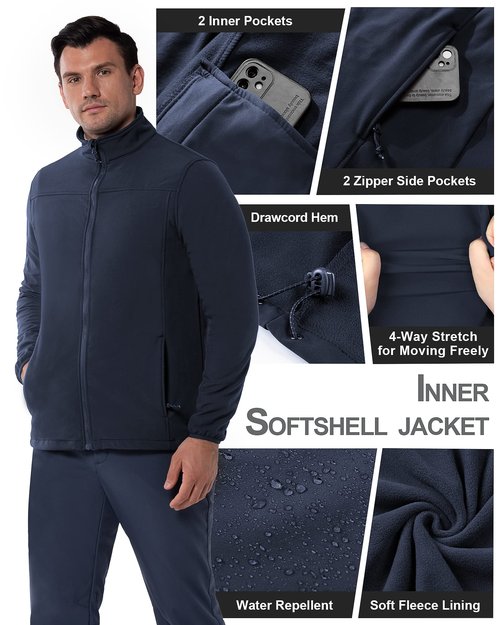 33,000ft Men's Waterproof Jacket Insulated Warm 3-in-1 Ski Snow Winter Coat Windproof Softshell Fleece Raincoat