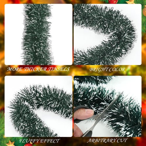 23Ft Christmas Garland - Metallic Twist Tinsel Decorations for Indoor & Outdoor, Ceiling Hanging for New Year (Green)