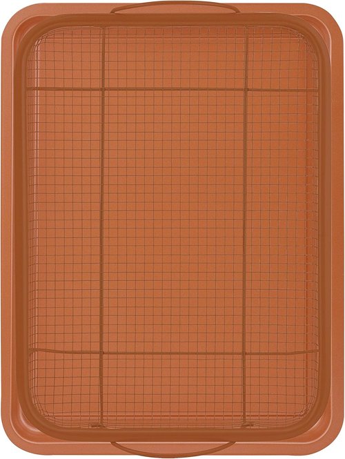 G&S Nonstick Crisper Basket Set - Durable Copper Baking Pan | 2-Piece Easy-to-Use Set