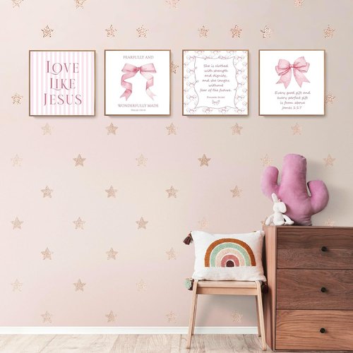 LARTSFRO Coquette Pink Bow Wall Art Decor - Inspirational Christian Posters for Teen Girls | Set of 4, 10x10 Inch Unframed