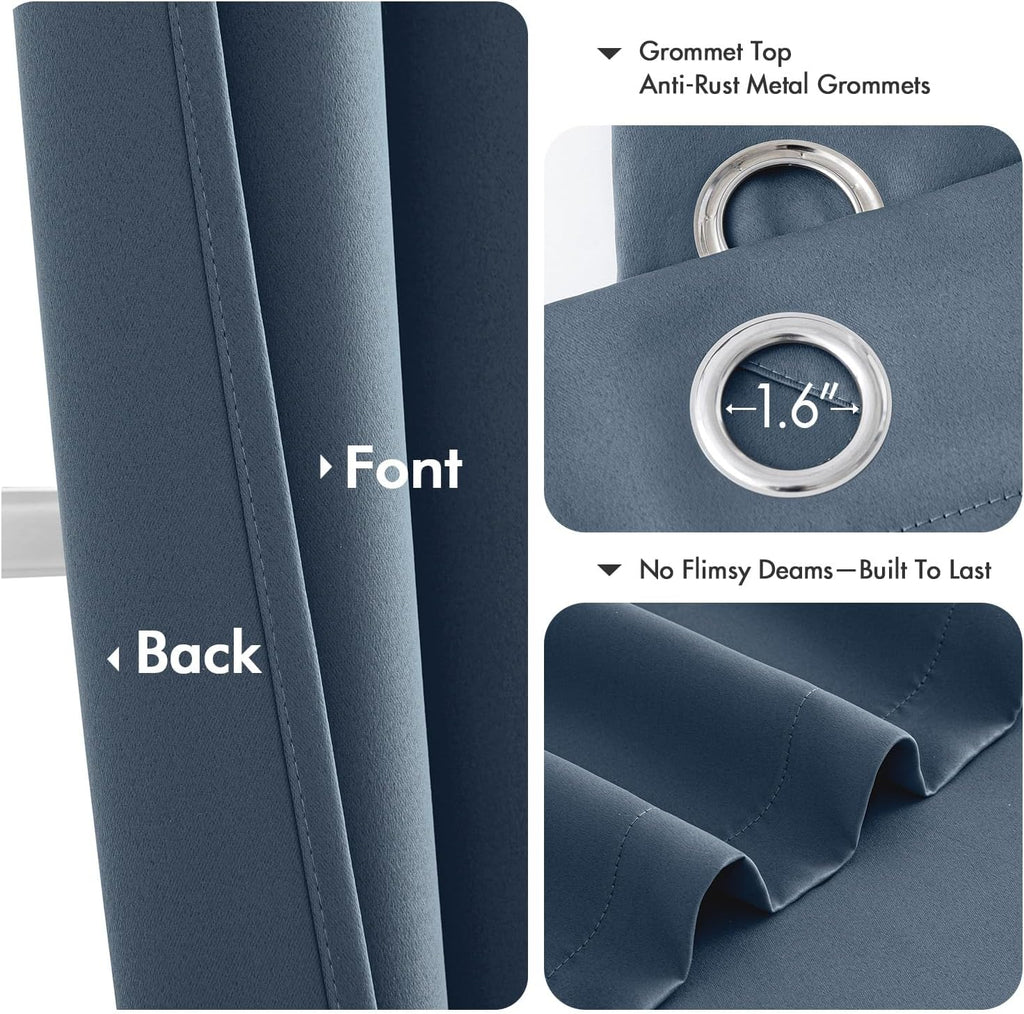 MIULEE Stone Blue Blackout Curtains - Thermal Insulated Room Darkening Drapes | 40 x 45 Inches, 2 Panels