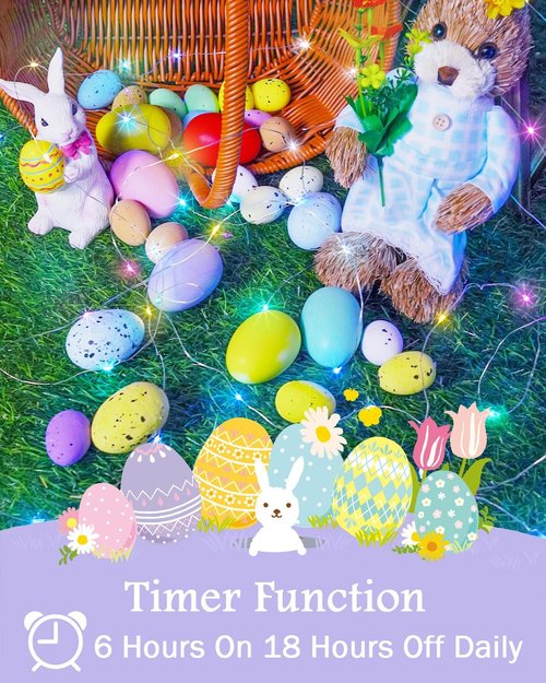 60LED Easter Fairy Lights by [Brand Name] - 20FT Waterproof Twinkle String Lights | Battery Operated with Timer for Spring Decor