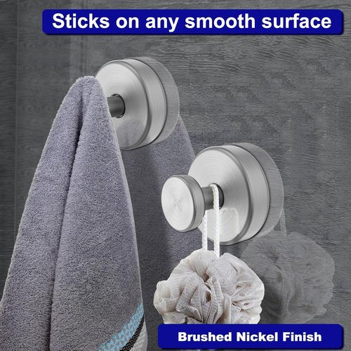 Bntuk Suction Cup Hooks - Removable Bathroom Towel Hooks for Shower & Glass Door | 4 Pack, Silver