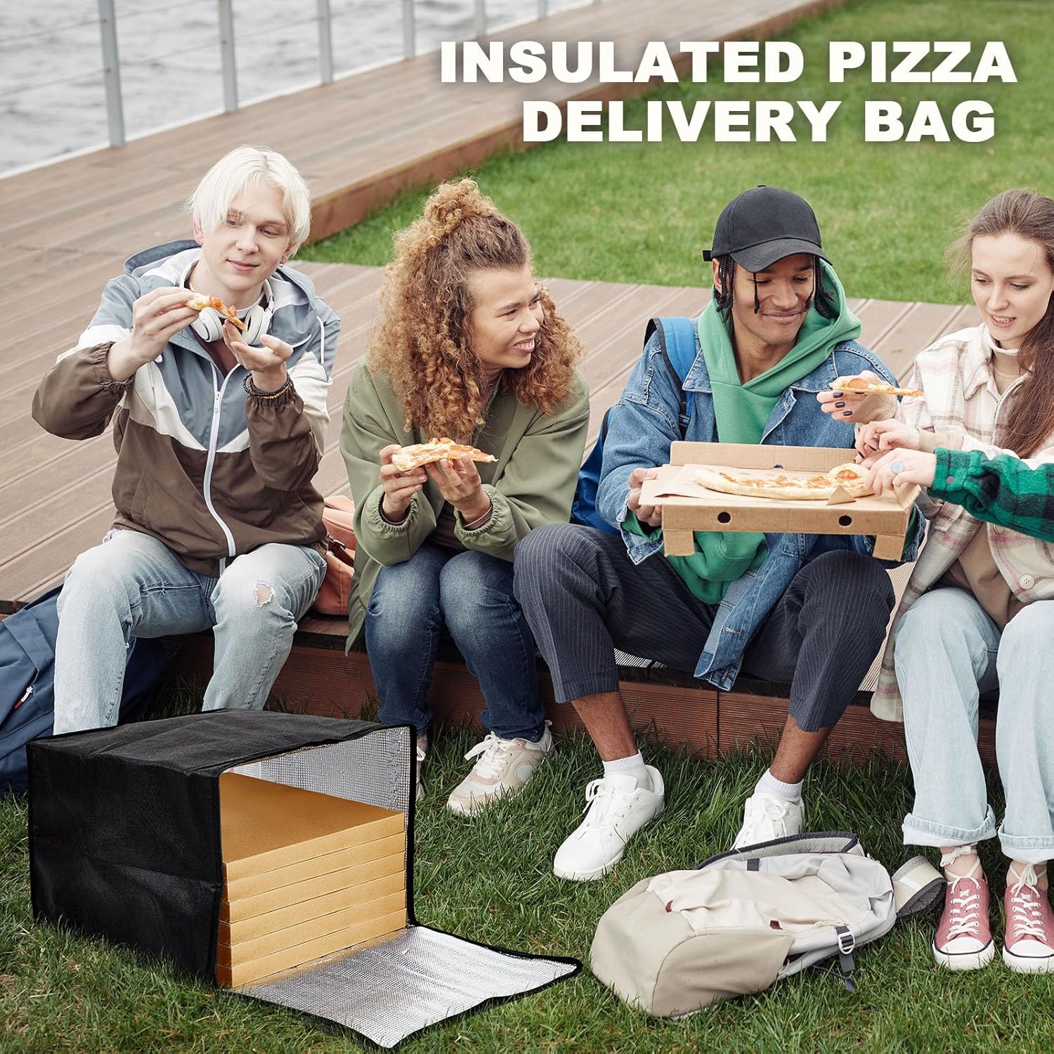 Maxcheck Insulated Pizza Delivery Bag - 20" x 20" x 14" | Reusable Cooler for Hot Food Delivery (Black)