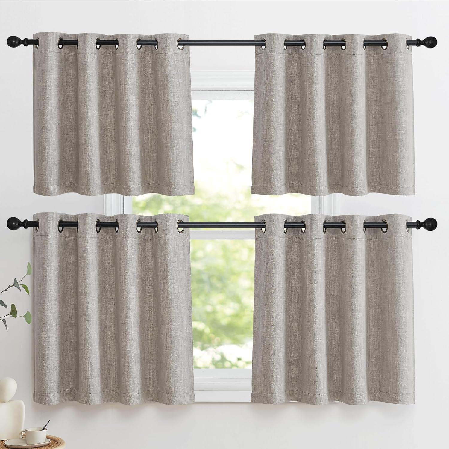 NICETOWN Linen Curtain Valances - Light Blocking Thermal Insulated Window Tiers | 30 Inch, Angora, 2 Panels