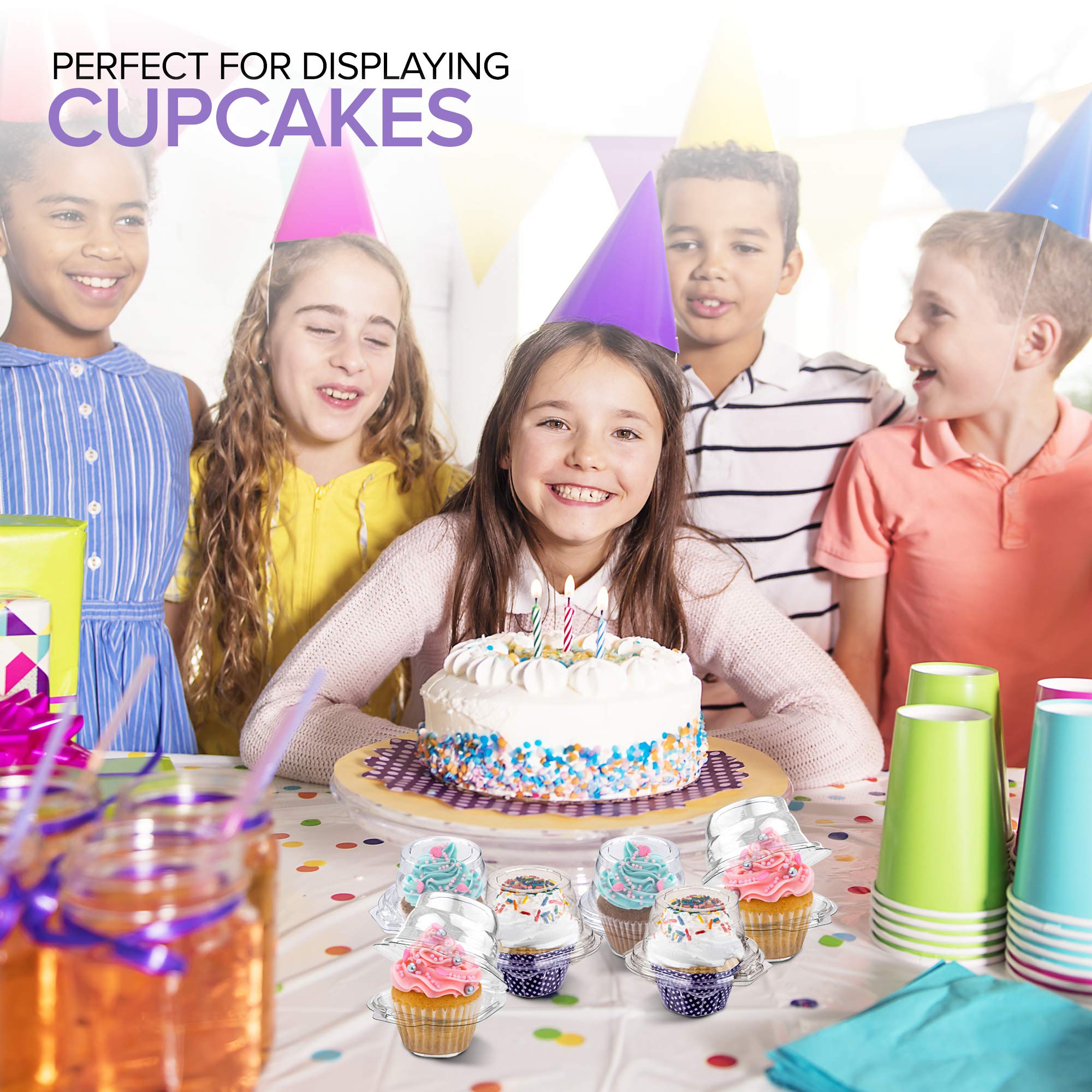Stock Your Home Individual Plastic Cupcake Containers Disposable with Connected Airtight Dome Lid (200 Count) Clear Single Cupcake Container, BPA Free