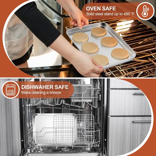 E-far Stainless Steel Baking Sheet Set - 10.5” x 8.3” Cookie Sheet with Cooling Rack | Non-Toxic & Dishwasher Safe