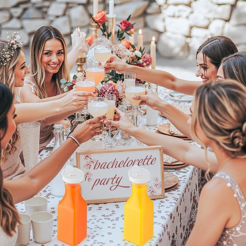 Reallnaive 30 Packs Plastic Carafe with Lids, 34 oz Clear Mimosa Juice Containers, Acrylic Beverage Carafe Pitcher Drink Containers for Fridge Outdoor Iced Tea Juice Party Mimosa Bar (Stylish)