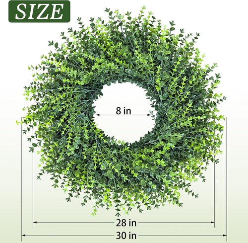 HUZIYAHAN 28-Inch Large Boxwood Door Wreath - Year-Round Greenery for Rustic Home Decor