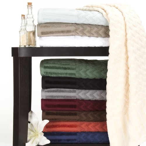 Lavish Home 6-Piece Cotton Deluxe Plush Bath Towel Set – Chevron Pattern Plush Sculpted Spa Luxury Decorative Body, Hand and Face Towels (Navy), 27'x54"x0.25"