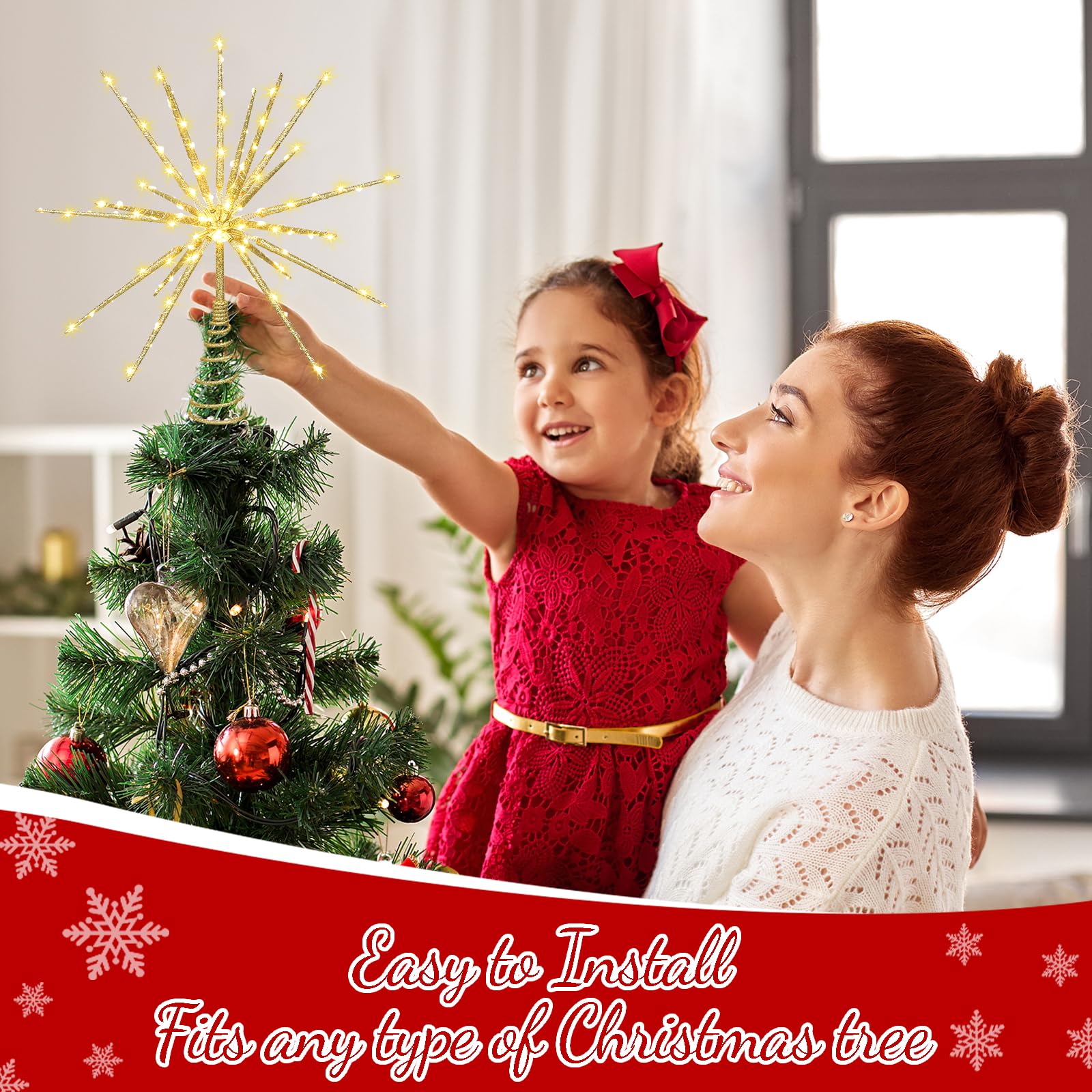HMASYO 15 Inch Twinkling Starburst Christmas Tree Star Topper, 19-Point Gold Star Tree Topper with 150 LED, Remote Control & Timer, USB Power for Indoor Home Holiday Party Xmas Tree Decoration