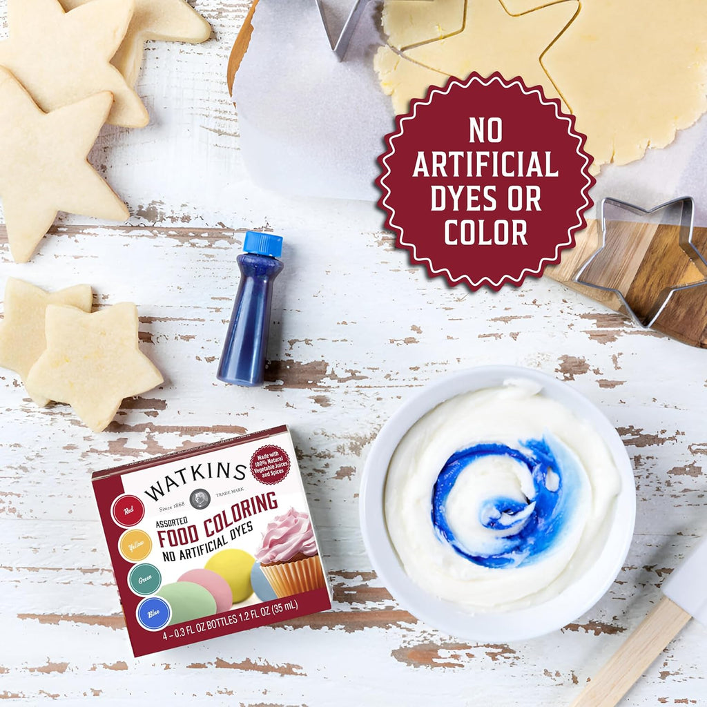 Watkins Food Coloring Set - Assorted Red, Yellow, Green & Blue | 4 x 0.3 oz Bottles