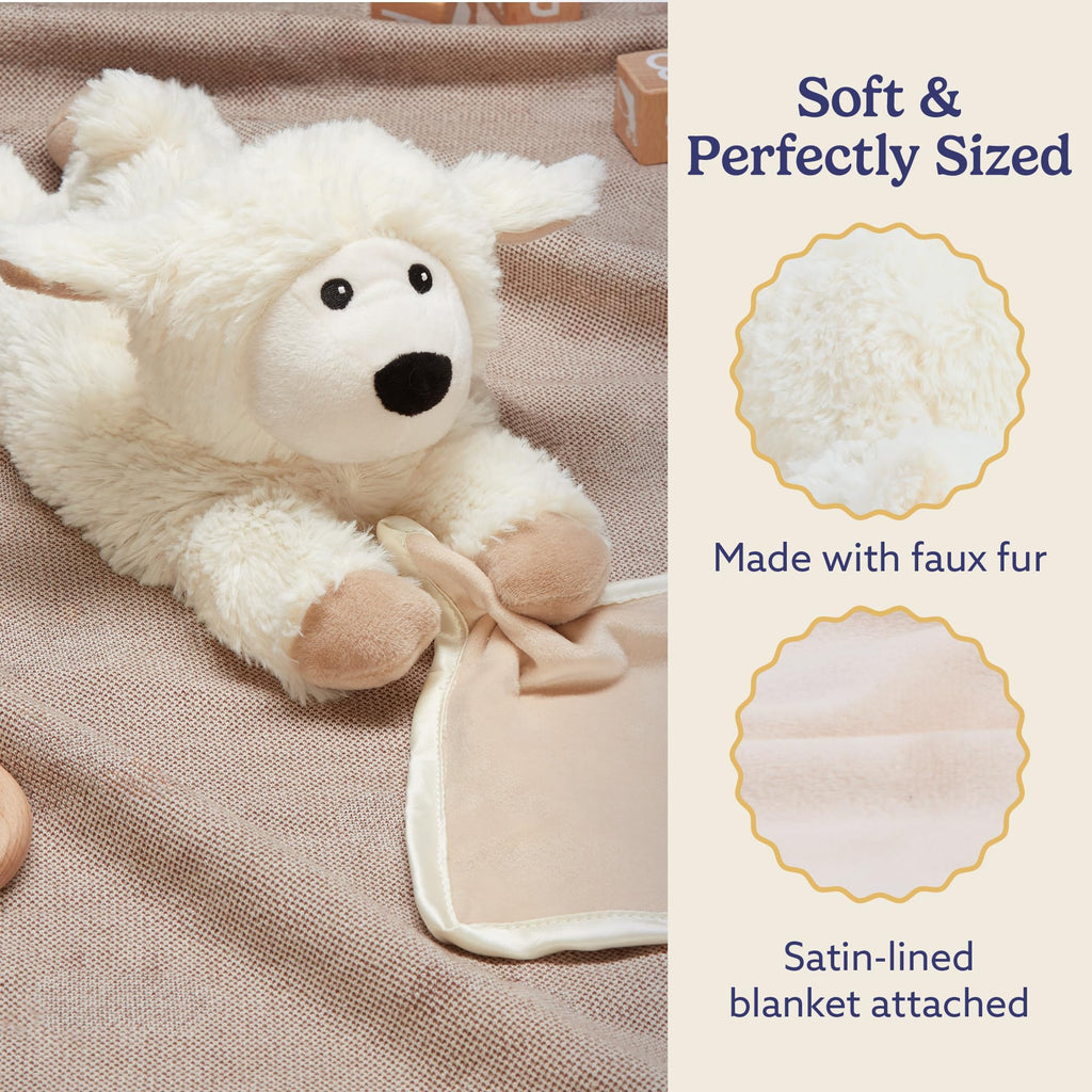 warmies Stuffed Animal Security Blankets for Babies, Sheep - Microwavable & Weighted Stuffed Animal Blanket for Baby Boys & Girls - Cute Soft Plush Toys with Child Safe Design for All Ages