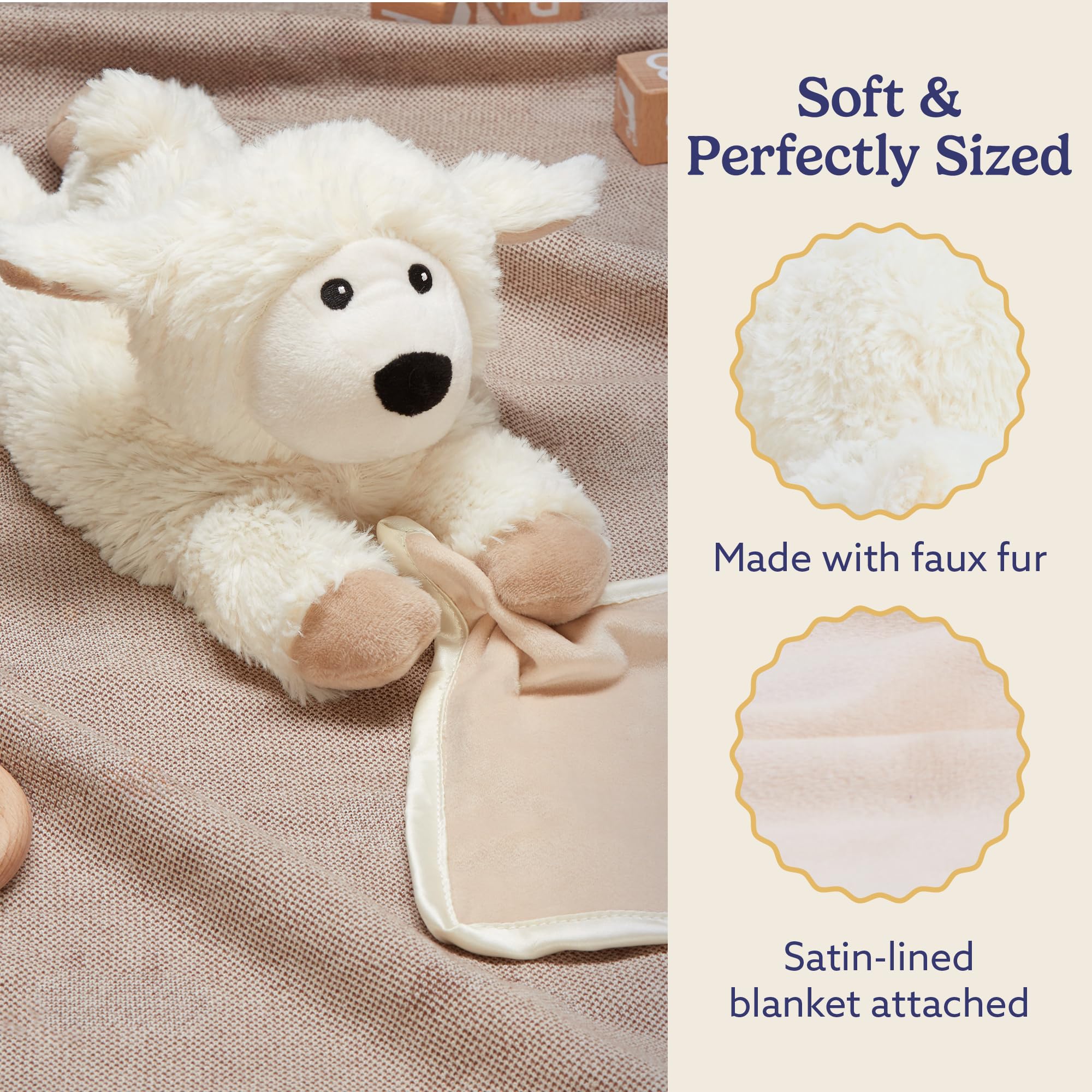 warmies Stuffed Animal Security Blankets for Babies, Sheep - Microwavable & Weighted Stuffed Animal Blanket for Baby Boys & Girls - Cute Soft Plush Toys with Child Safe Design for All Ages
