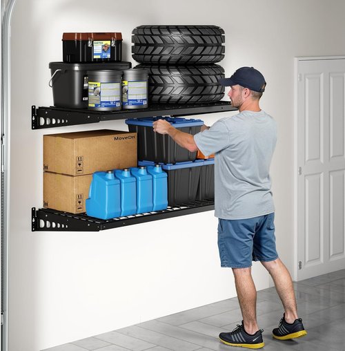 FLEXIMOUNTS Heavy Duty Bike Wall Shelving Rack - 2 Pack 24x48 Inch, 660lbs Capacity, Black | Pro Series