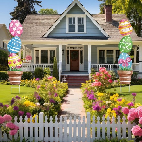 CroBlissful Large Metal Easter Eggs - Rustic Oil Painting Decor for Outdoor Yard Signs | 29 Inch