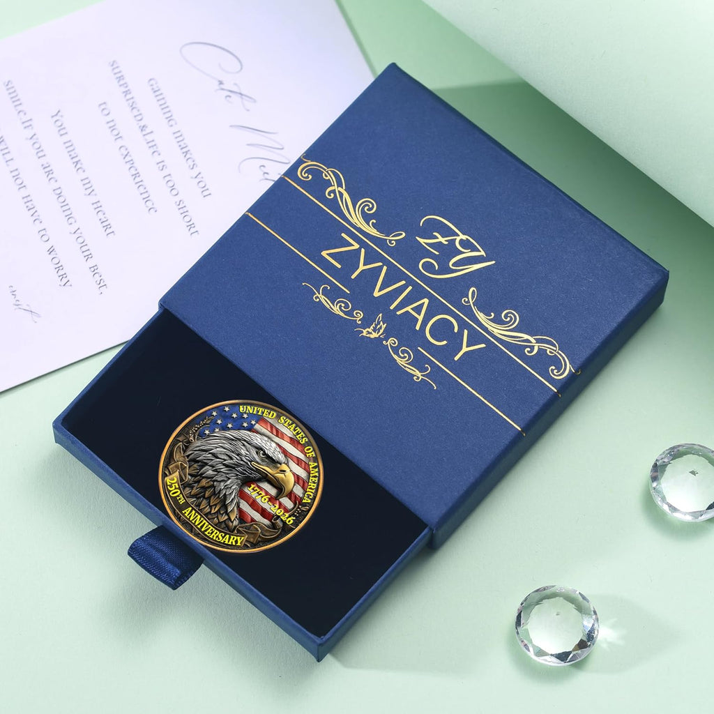 USA 250th Anniversary Commemorative Coin - American Eagle & Patriotic Symbols | Perfect Gift for Celebration (1776-2026)
