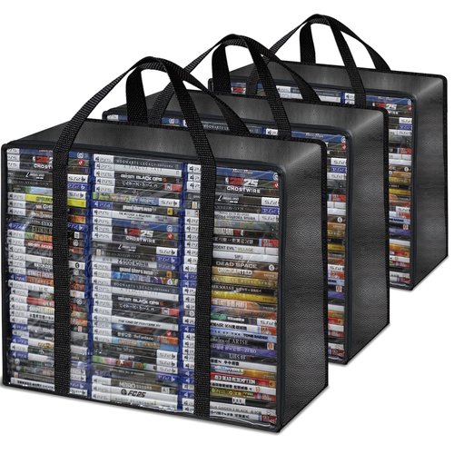 Salajory CD DVD Storage Bags 3-Pack, PU & Clear Blu-ray Case Holder with Zipper & Handles | Holds 99 Blu-Ray 64 DVD 156 CD Cases per Bag | Media & Video Game Storage Organizer for Movies