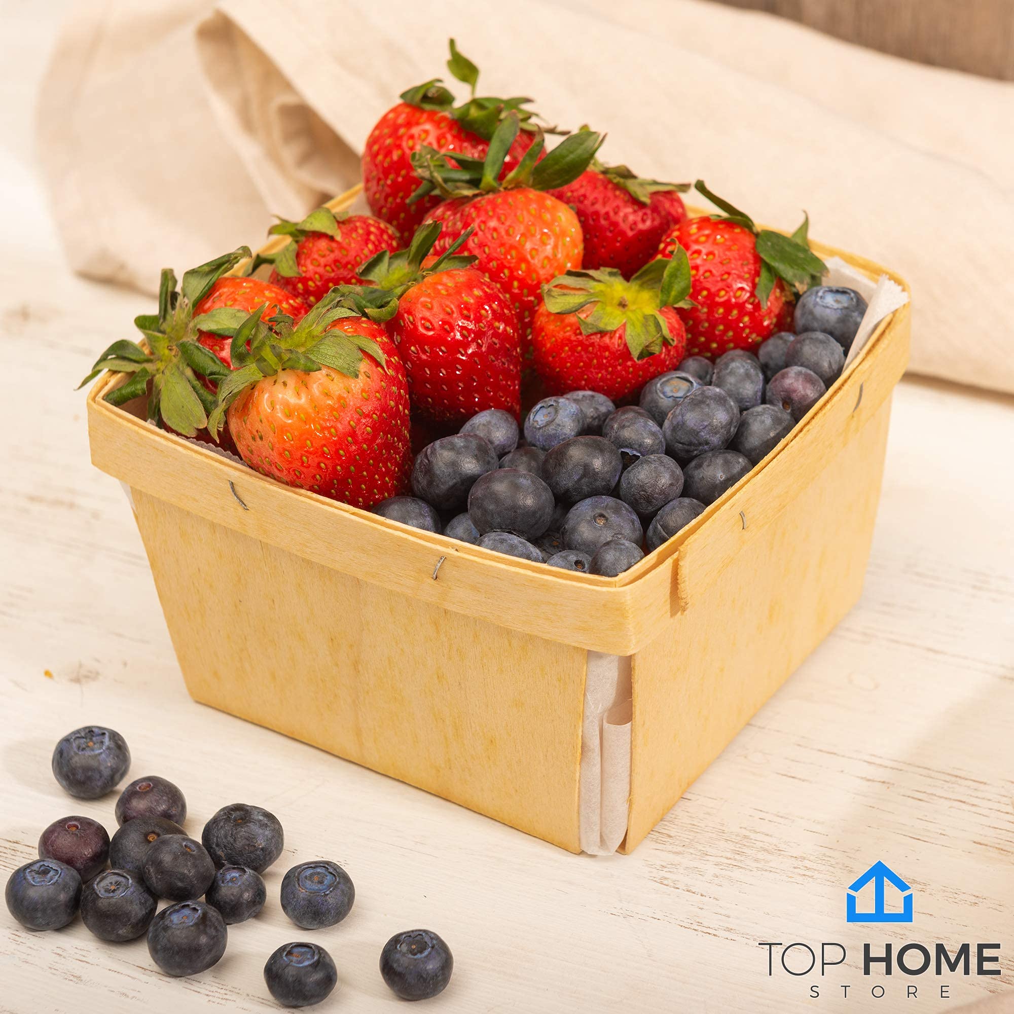 Top Home Store One Quart Wooden Gift Baskets (25 Pack); for Picking Fruit or Arts, Crafts and Decor; 5.75” Square Vented Wood Boxes