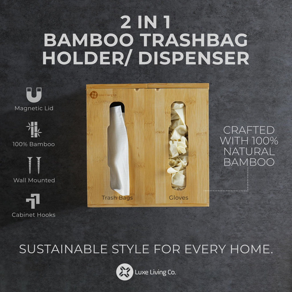 2-in-1 Bamboo Plastic Bag Holder and Trash Dispenser – Large Capacity Storage for Kitchen Cabinet, Under Sink Storage, Pantry Organizers, Laundry Room Organization, Kitchen Must Haves 2025
