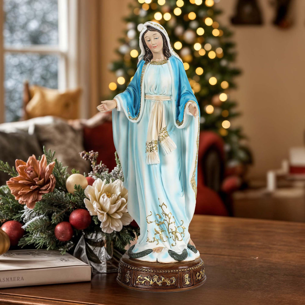 Ultym Virgin Mary Statue 16.3 Inch, Our Lady of Grace Sculpture, Hand-Painted Catholic Home Altar Decor, Elegant Indoor Resin Statue, Religious Gift for Mother, Grandma