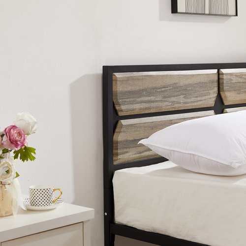 VECELO Full Platform Bed Frame with Wood Headboard/Mattress Foundation/Premium Steel Slats Support/No Box Spring Needed,Grey Slate(Square)