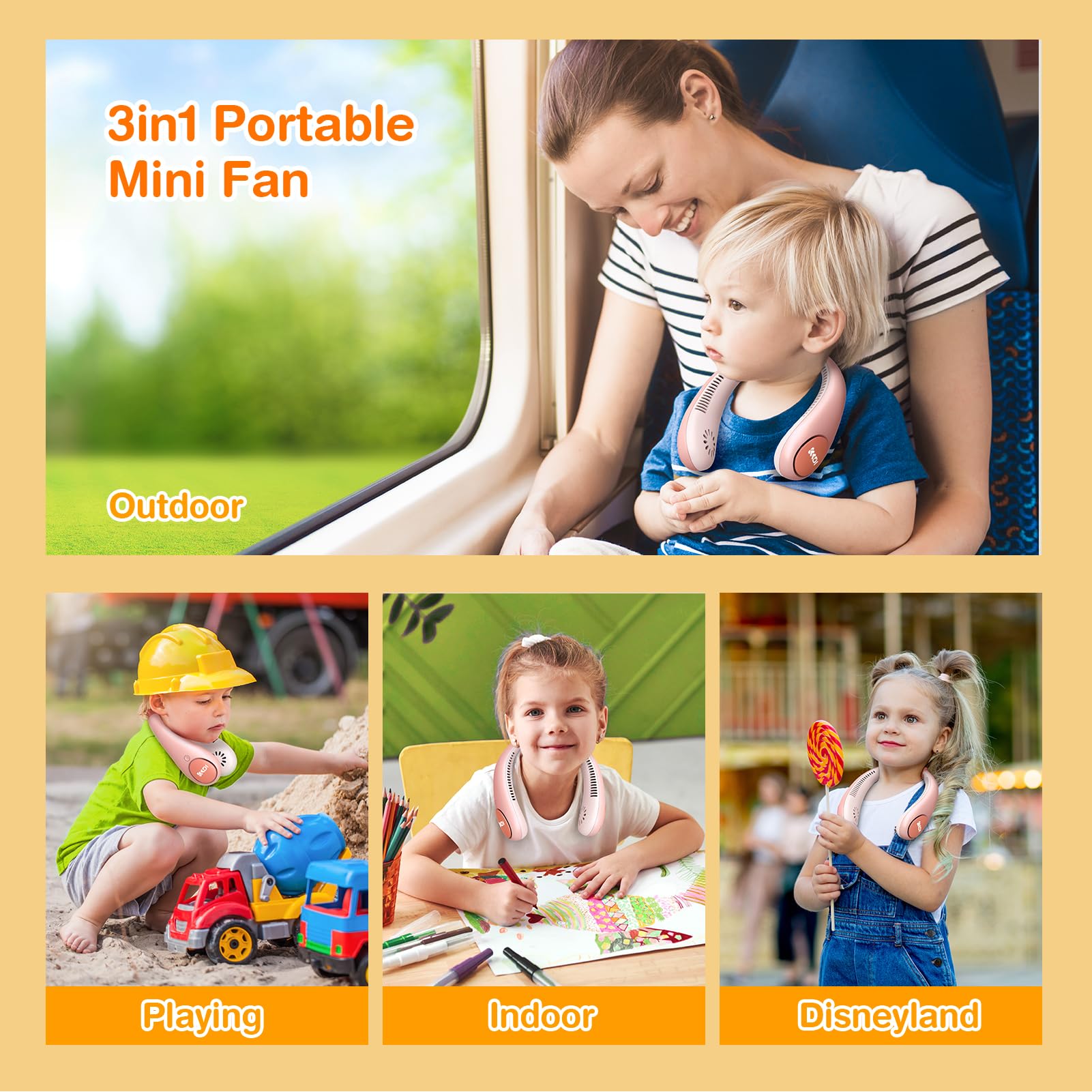 Unicorn Kids Neck Fan, Safe Bladeless Fan with Unicorn Sticker, Hands-free Portable Rechargeable Cooling Fan, 2600mAh Personal Fans for 4-14Y Girls, 4 Speeds, Lightweight, Summer Gifts for Kids