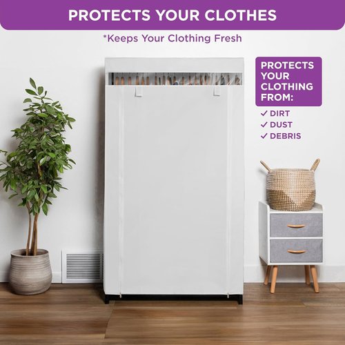 HOLDN’ STORAGE Portable Wardrobe Closet - Durable Clothes Organizer with Heavy Duty Metal Rod | Easy Assembly, White Canvas Cover