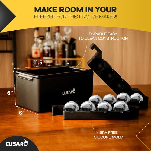 Clear Ice Ball Maker for Whiskey & Cocktails | 8 Large 2" Crystal Clear Ice Spheres | Premium Hard Shell Directional Freezing Mold + Freezer Bag | Slow‑Melt Ice Balls by CUBARO