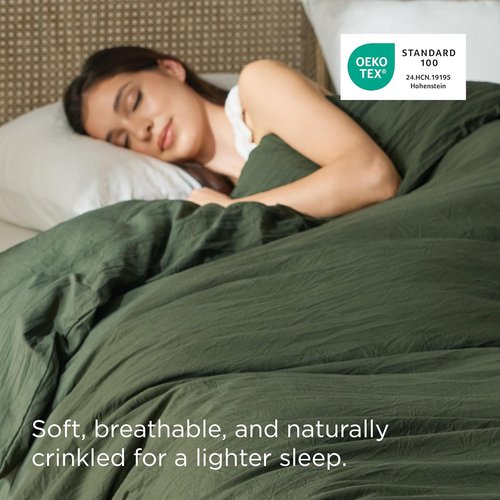 Bedsure Olive Green Duvet Cover - Soft Prewashed Cotton-Like Polyester, King Size 104x90 Inches with Zipper Closure