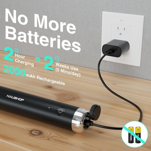 HAUSHOF Rechargeable Milk Frother Wand - Handheld Electric Foam Maker with Stand & 2 Whisks for Lattes & Cappuccinos