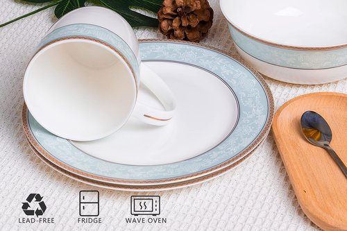 Wpslnwo Fine Bone China Dinner Plates Sets, 4 Pcs Classic Relief Pattern Gilt Edged High Grade 10.5 inch Dinnerware Sets For 4 People
