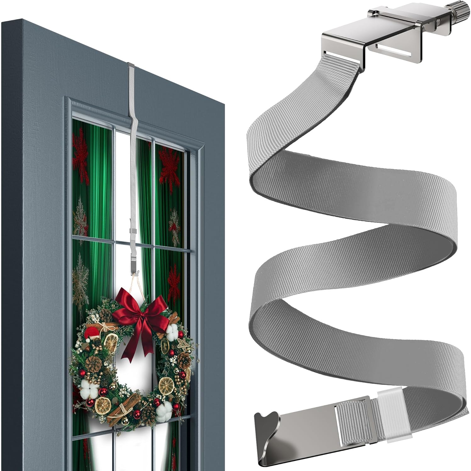 Menz Wreath Door Hanger - Adjustable Non-Scratch Decoration Holder for Front Door | Stainless Steel