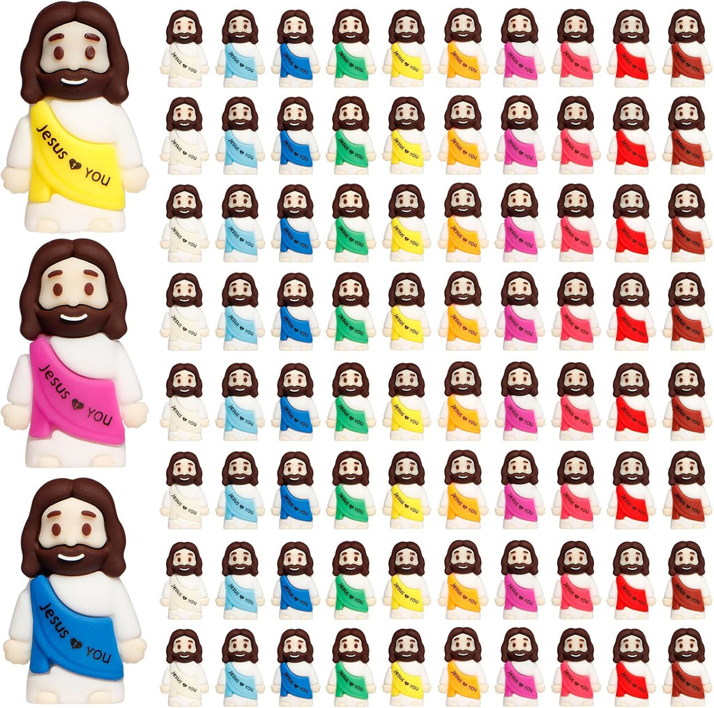 Skiennix 80PCS Mini Jesus Figurines - Colorful Tiny Religious Gifts for Easter Egg Stuffers