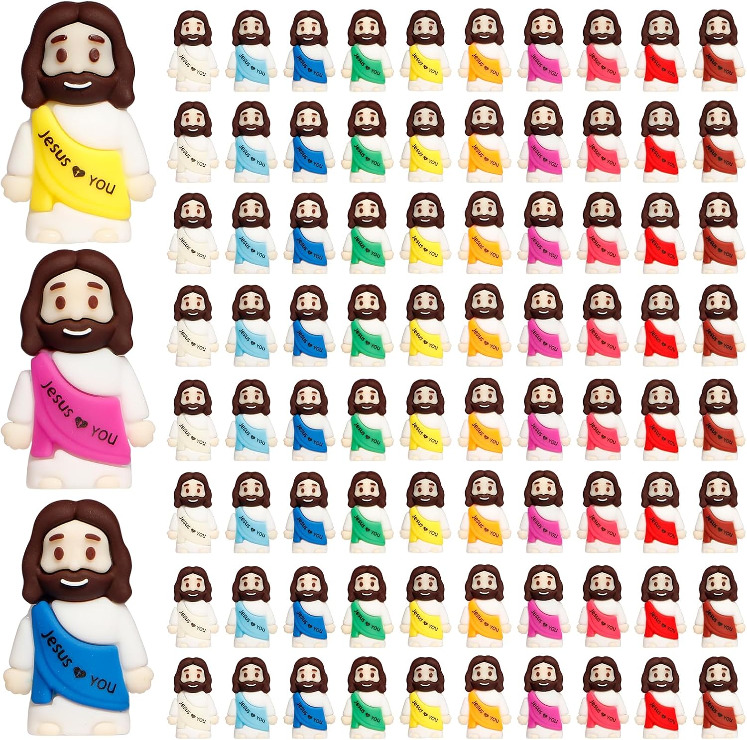 Skiennix 80PCS Mini Jesus Figurines - Colorful Tiny Religious Gifts for Easter Egg Stuffers