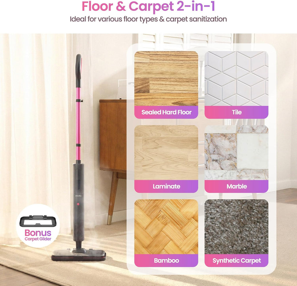 Schenley Steam Mop Cleaner - Powerful 15s Fast Heat-Up, Chemical-Free for Hardwood & Tile Floors | Lightweight & Self-Standing Design
