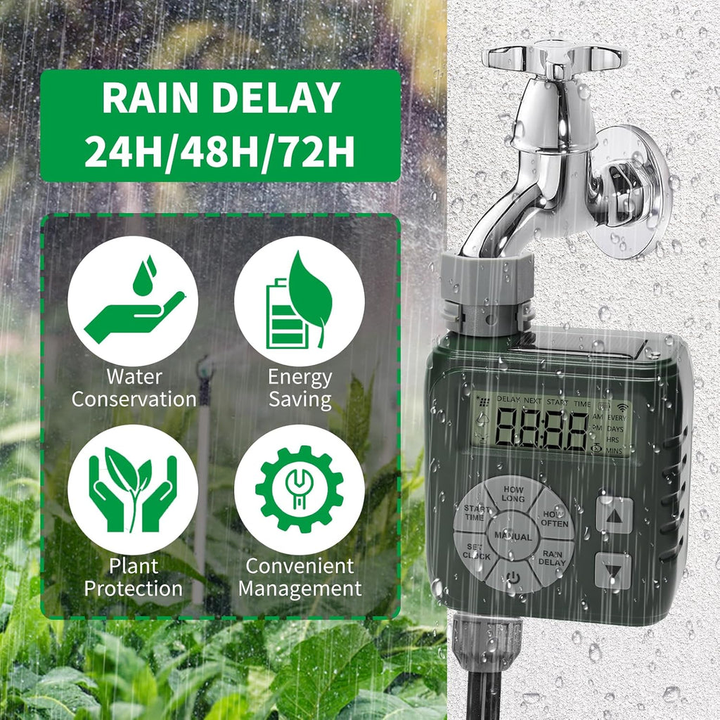 Zuomeng Hose Timer - Smart Irrigation Controller with Leak-Proof Design | Dual Power System, Green