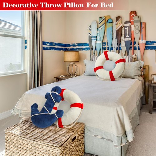 Marble Empire Life Ring Buoy Plush Pillow Nautical Decorative Throw Pillows Coastal Beach Themed Stuffed Pillow for Home Bed Couch