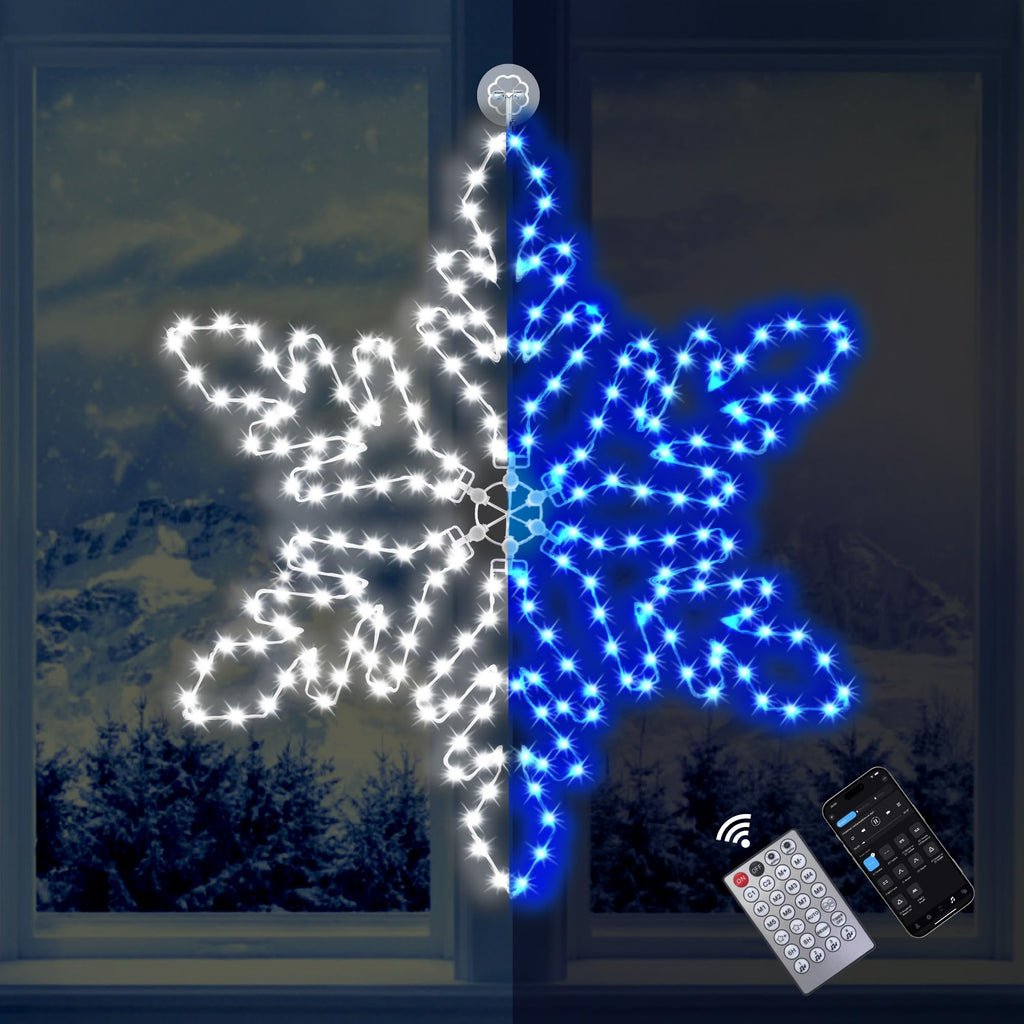 LiuZpatial Led Snowflake Lights Outdoor, 36" 219 LED Smart Blue White Snowflake Christmas Lights with APP Remote Control Timer Music Sync, Metal Frame & Removable for Christmas Window Decorations
