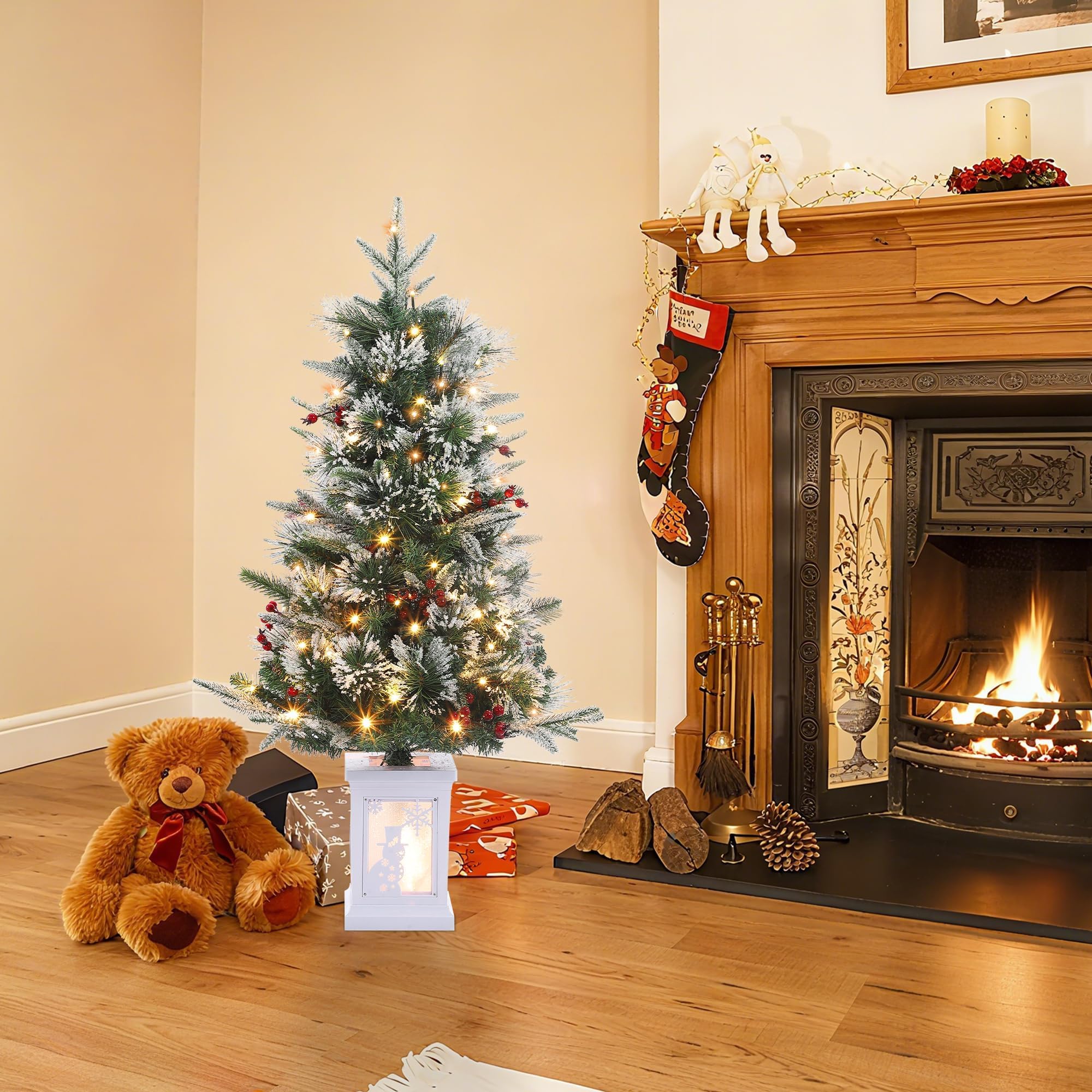 3 Ft Pre-Lit Christmas Tree, Artificial Christmas Trees with Lighting, Xmas Trees with 78 Led Lights, Christmas Decoration for Home, Office, Easy Assembly