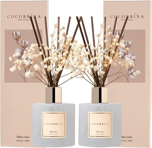 Cocorrína Reed Diffuser Set - 6.7 fl. oz Clean Linen Scent | 2 Packs for Elegant Home Fragrance