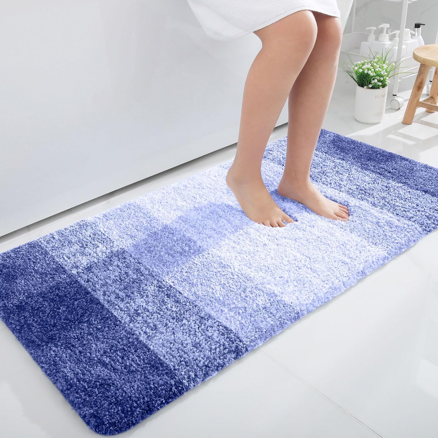 OLANLY Bathroom Runner Rugs - Extra Soft Microfiber Mat 44x24 | Quick Dry, Washable, Rubber Backing, Blue-Violet