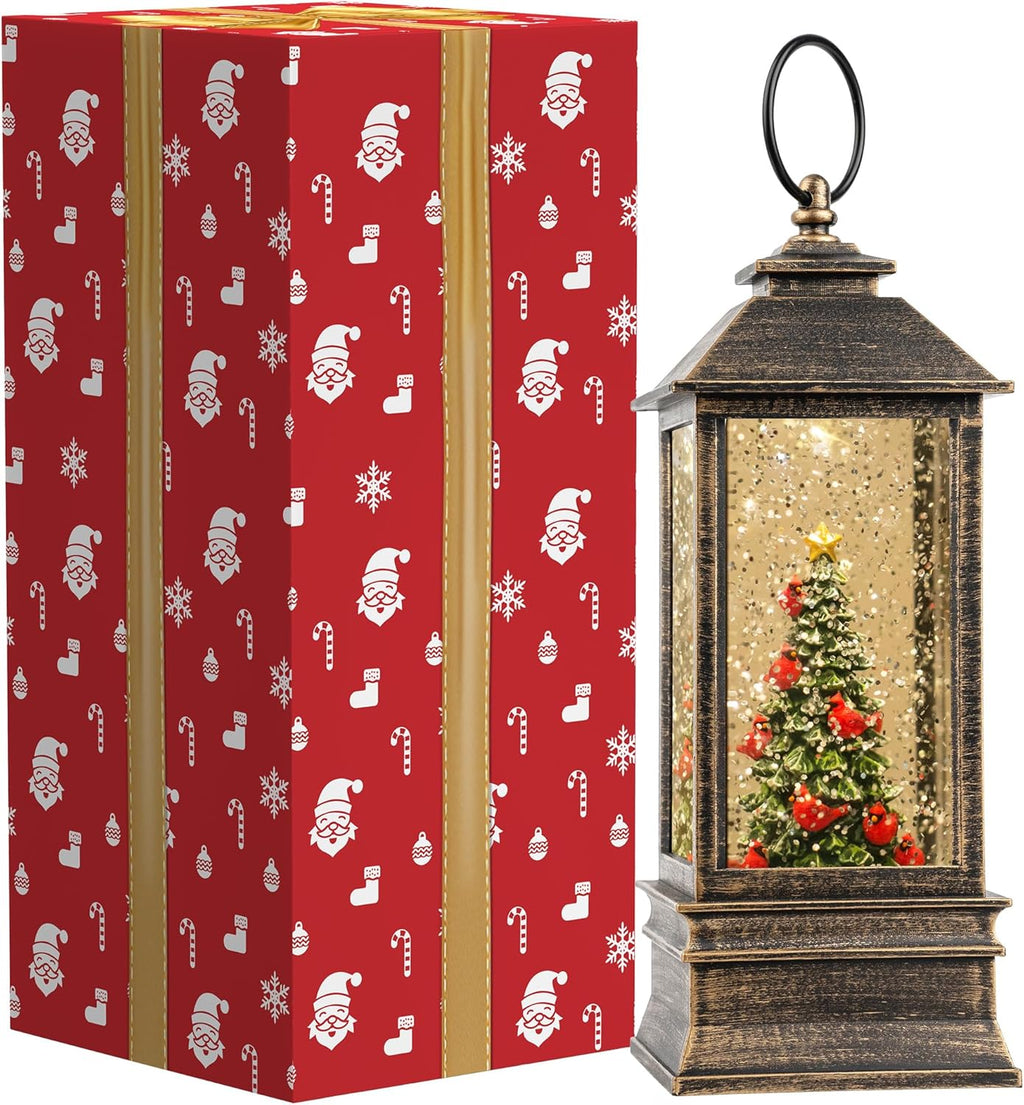 VISFLAIR 10'' Lighted Christmas Tree Snow Globe | Cardinal Music Water Lantern with Glitter Decoration