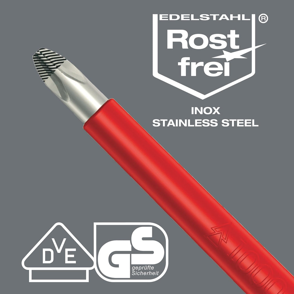 Wera Kraftform VDE 3160i Stainless Steel Slotted Screwdriver - 1/8" Head, 3.19" Blade Length, Lasertip