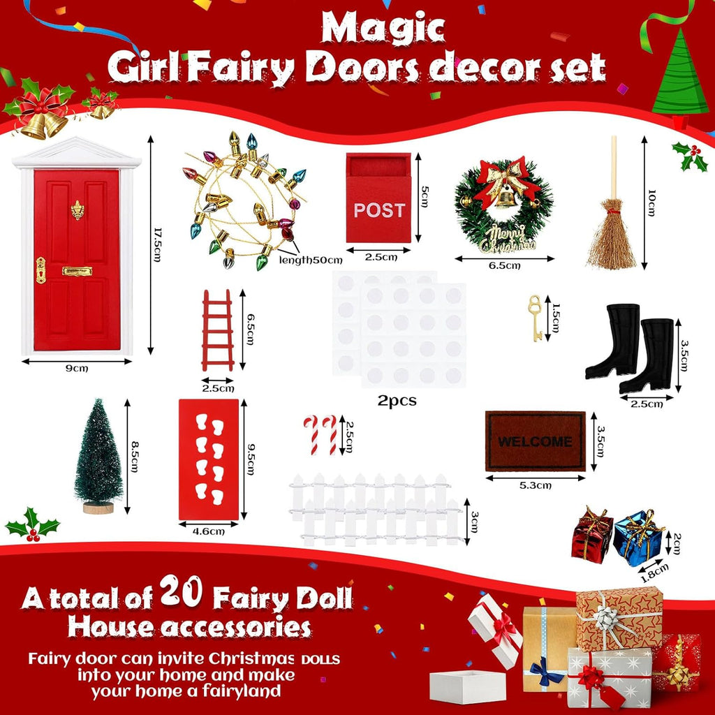Skiennix Christmas Elf Fairy Doors - Enchanted Miniature Wooden Decorations for Outdoor Xmas Decor | 20 Pcs Set