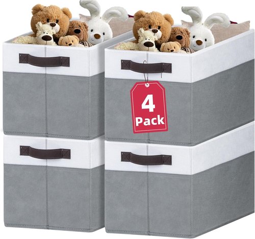 Criusia Extra Large Storage Bins - 4 Pack 16x12in Closet Organizers for Clothes, Toys & Blankets | Fabric Storage Cubes