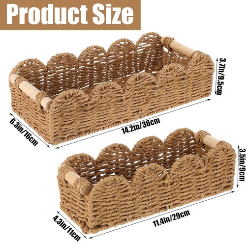 Beige Scalloped Edge Wicker Basket Set by [Brand Name] - 2 Pcs Toilet Paper Storage for Bathroom Decor