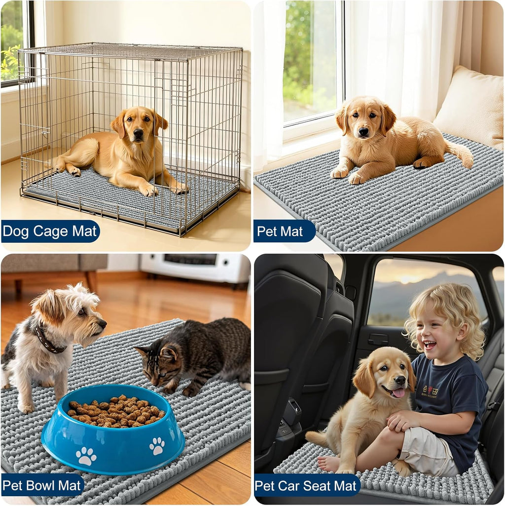 OLANLY Dog Door Mat - Ultra Absorbent Chenille Mud Doormat, Non-Slip & Washable, 47x24, Grey